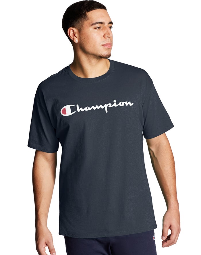 Champion T-Shirt Heren - Donkerblauw - Graphic Jersey Script Logo ( 381056-VGW )